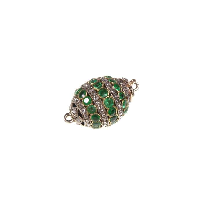 Antique emerald and diamond ovoid cluster clasp